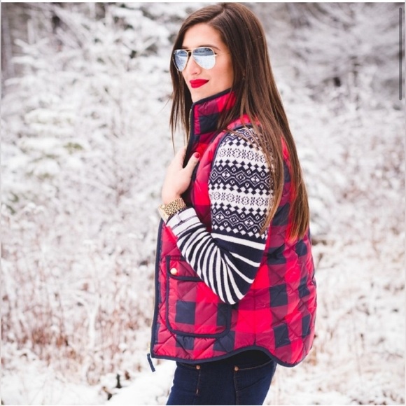 J Crew Excursion plaid quilted black and red checkered preppy vest size XL - Picture 12 of 14